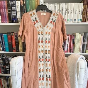 Mauve & Floral Linen/Cotton Roolee Dress Size Large